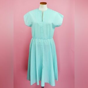 Vintage 80s Pale Turquoise Blue Light Weight Cotton Summer Sun Dress